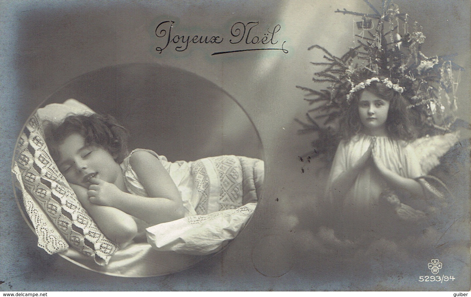 Joyeux Noel Enfants Little Girl Carte Fantaisie Portrait Fillettes Anges Qui Prie Sapin 1913 - Portretten