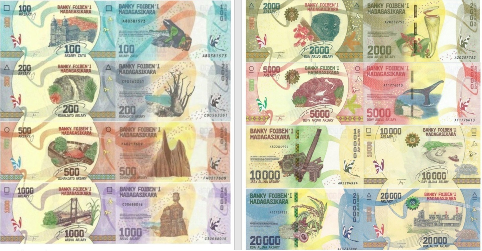 MADAGASCAR Set 8v: 100 200 500 1000 2000 5000 10000 20000 Ariay 2017 P 97 98 99 100 101 102 103 104 UNC - Madagaskar