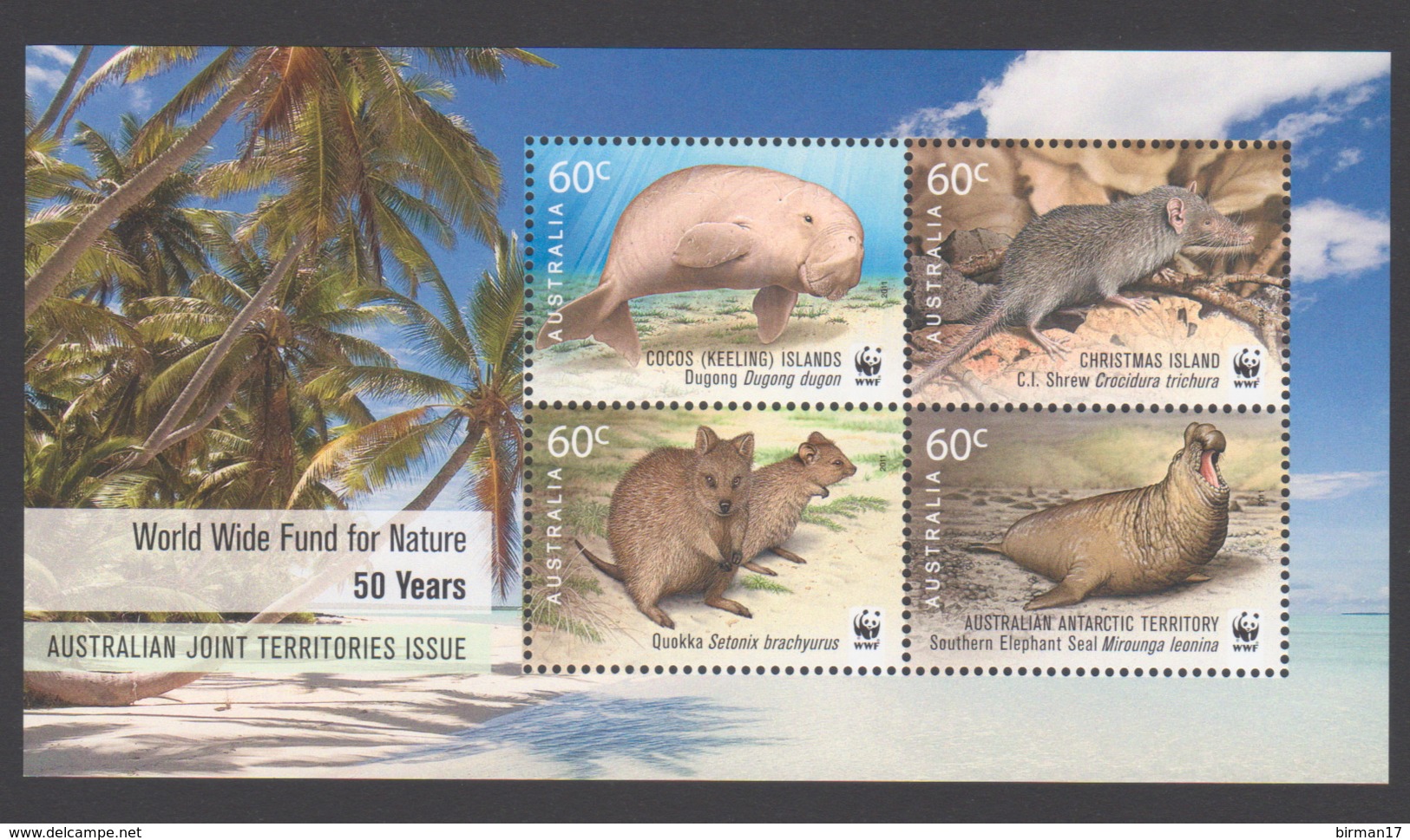 AUSTRALIE AAT 2011 BLOC WWF 50 Années Cocos (Keeling) Islands Neuf ** Mnh - Nuovi