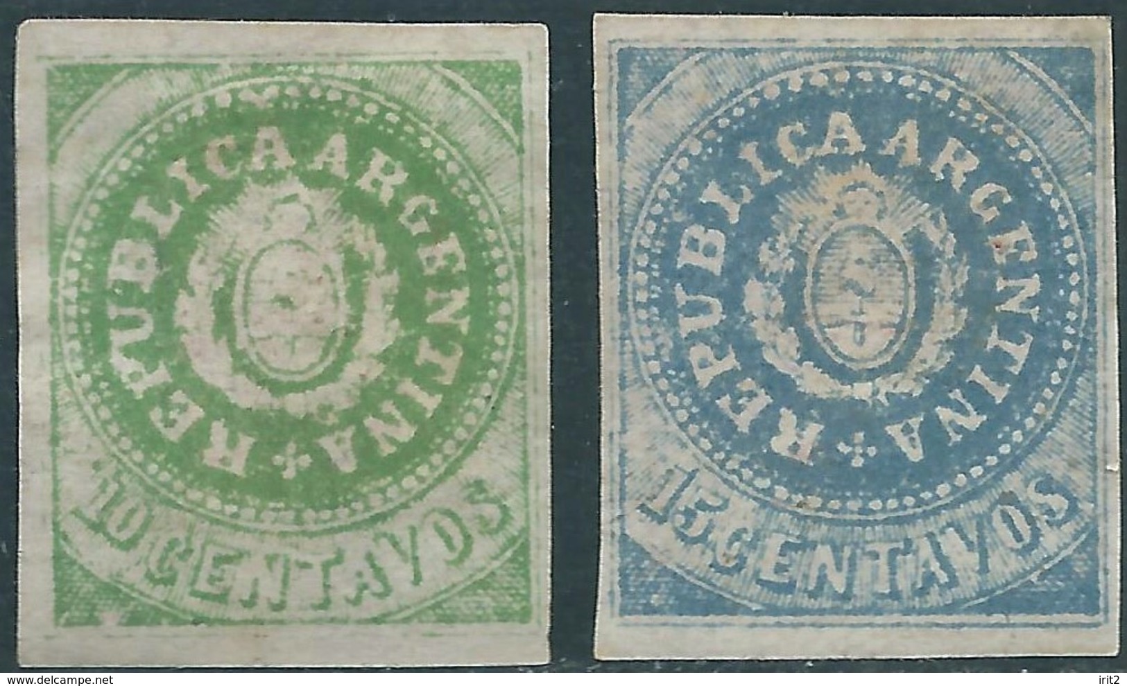 ARGENTINA 1862 Coat Of Arms - "REPUBLICA" 10C + 15C  Imperforated,Mint - Neufs