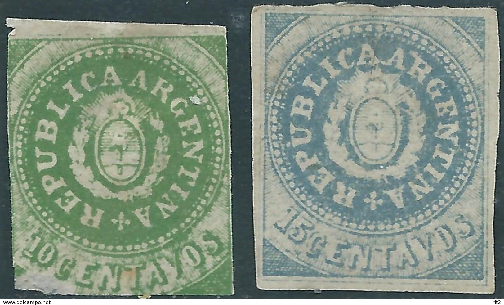 ARGENTINA 1862 Coat Of Arms - "REPUBLICA" 10C + 15C  Imperforated,Mint - Unused Stamps