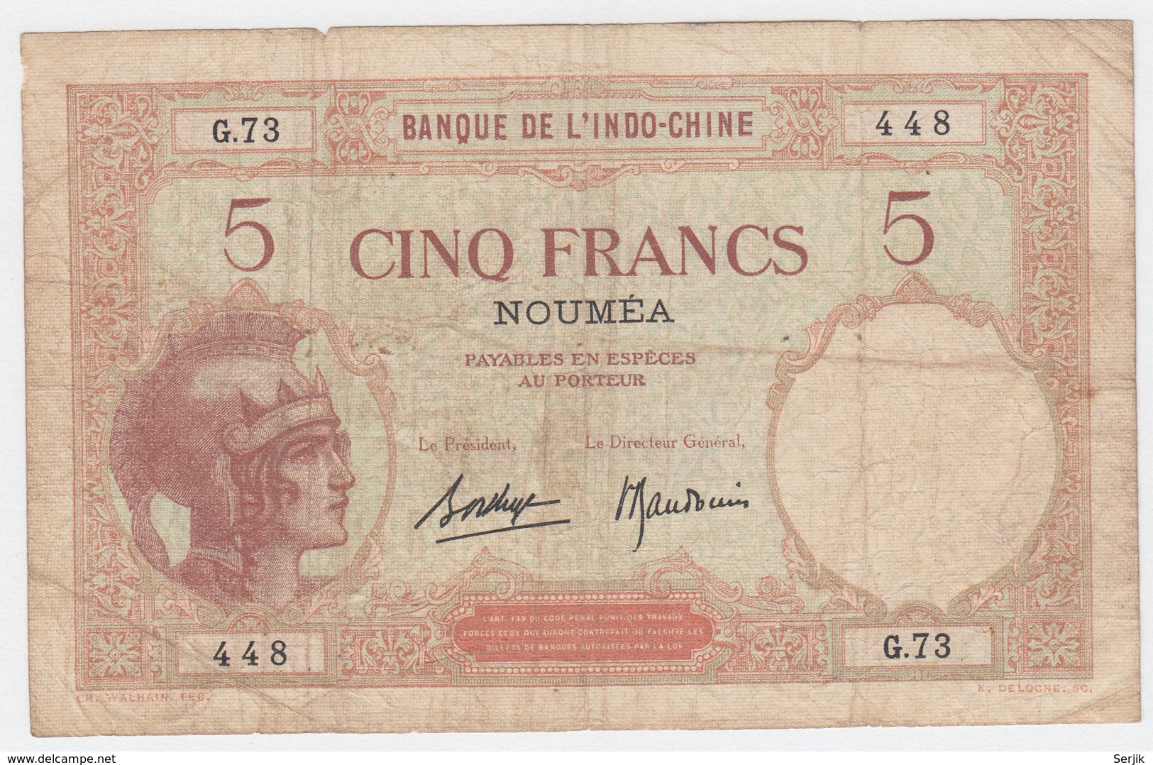 New Caledonia Noumea 5 Francs 1926 F+ Pick 36b 36 B - Nouvelle-Calédonie 1873-1985