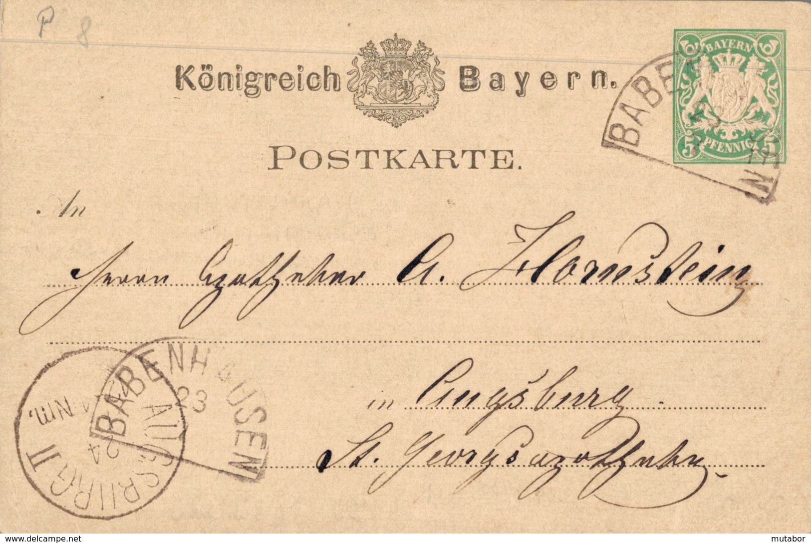 BABENHAUSEN 5 Pfg GSKte  (P8) N. Augsburg - Other & Unclassified