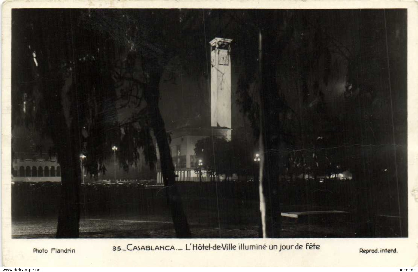 CASABLANCA  L'Hotel De Ville Illuminé Un Jour De Fete RV Beau Timbre 12F - Casablanca