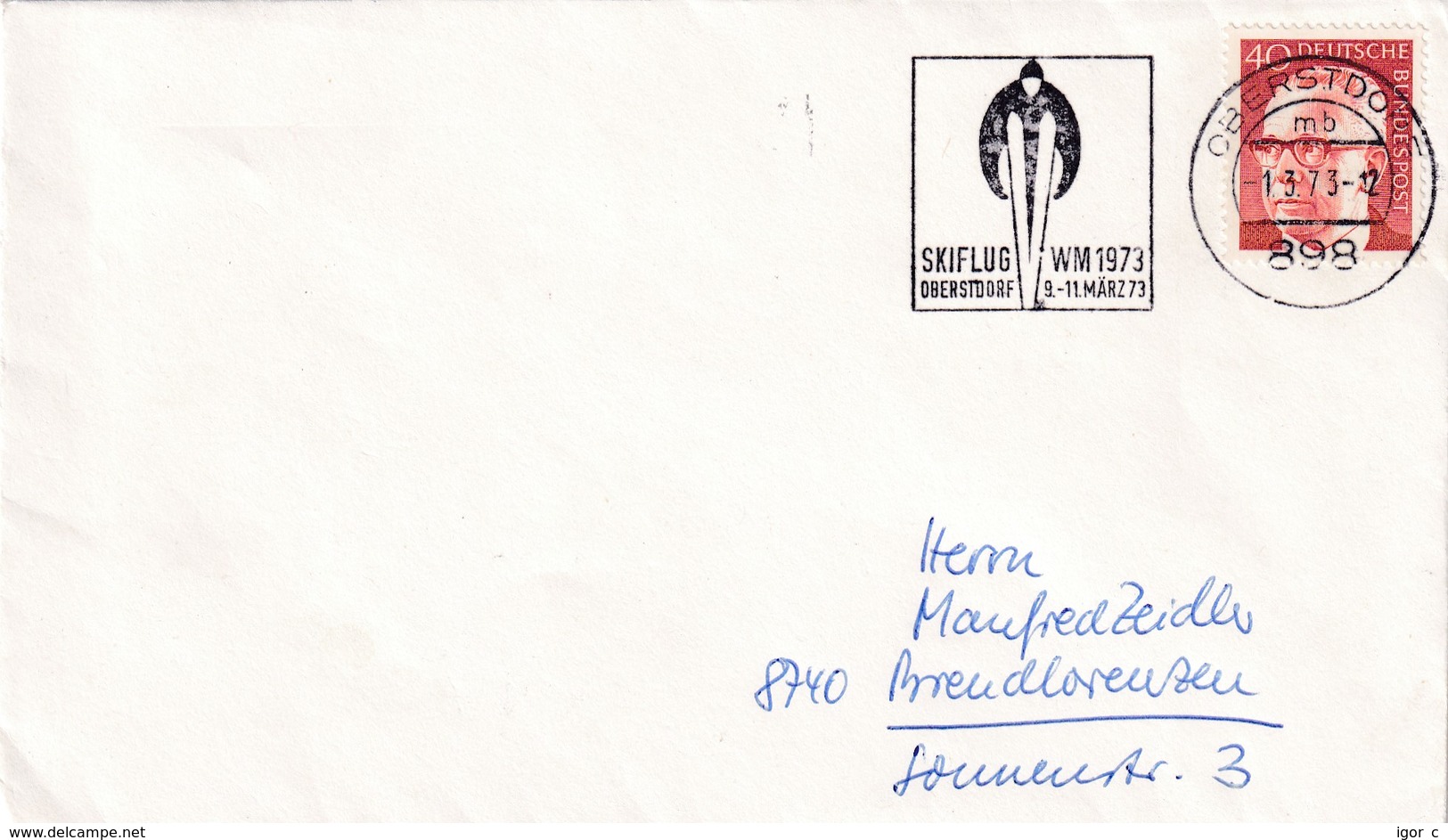 Germany 1973 Cover; Sport Ski Jumping / Flying; WM Oberstdorf; World Championship; Skiflug WM Slogan Cancellation - Winter (Other)