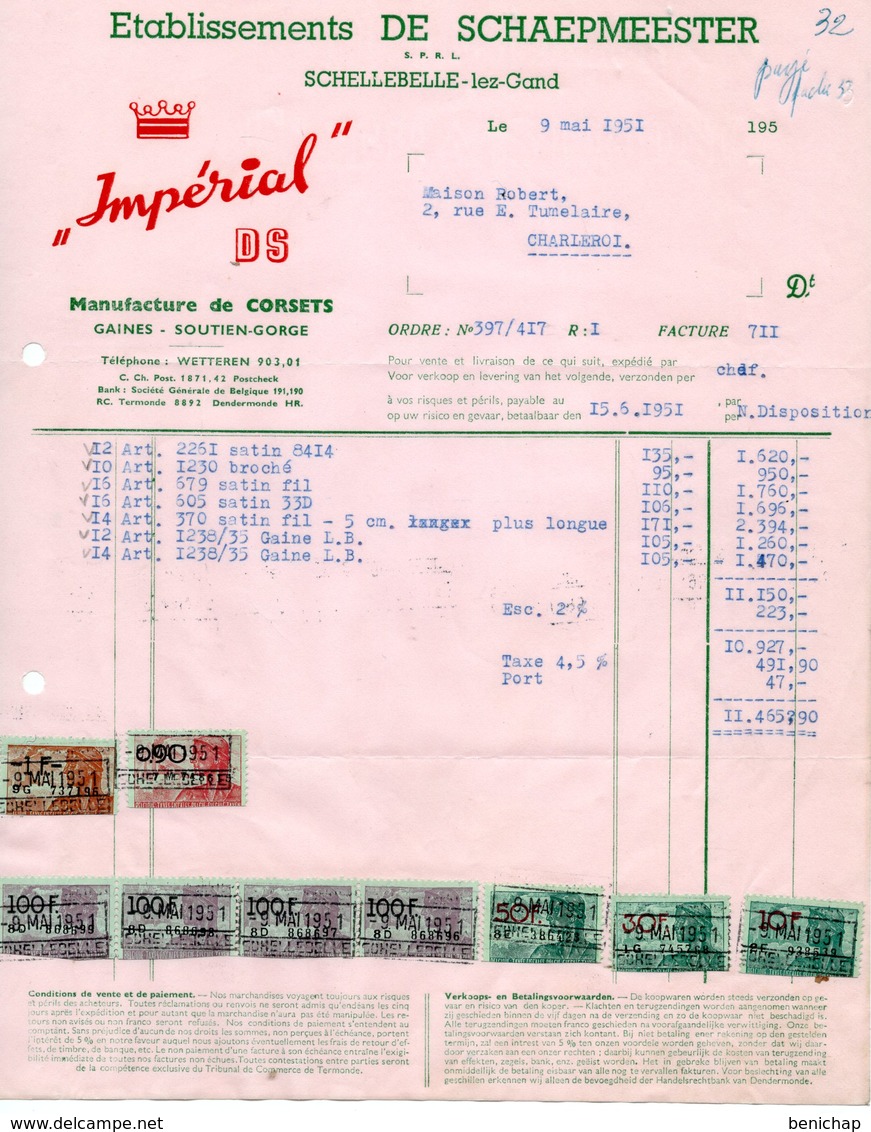 Impérial DS - De Schaepmeester - Schellbelle-lez-Gand - Manufacture De Corsets - Gaines - Soutien-Gorge - 9 Mai1951. - Vestiario & Tessile