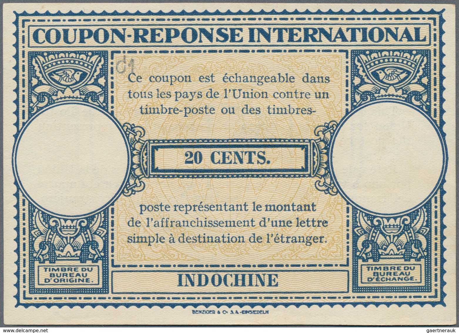 Thematik: I.A.S. / Intern. Reply Coupons: 1931/75, International Reply Coupon IRC, Fr. Indochina: 1. - Sin Clasificación