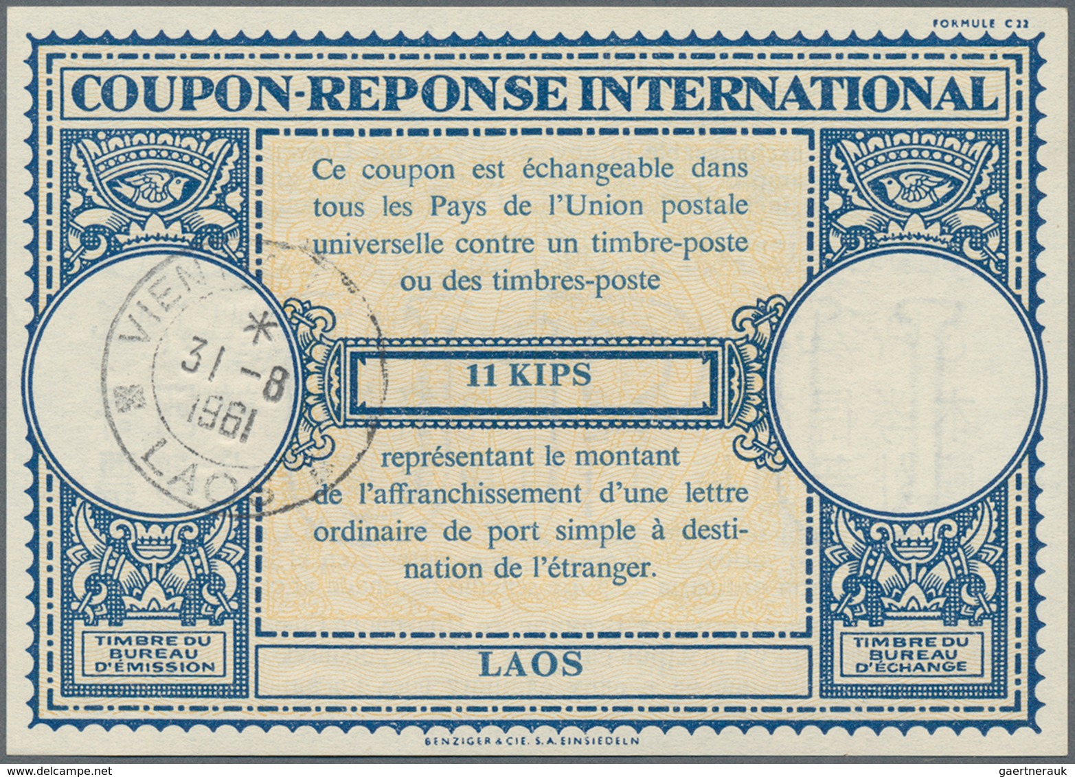 Thematik: I.A.S. / intern. reply coupons: 1931/75, International Reply Coupon IRC, Fr. Indochina: 1.