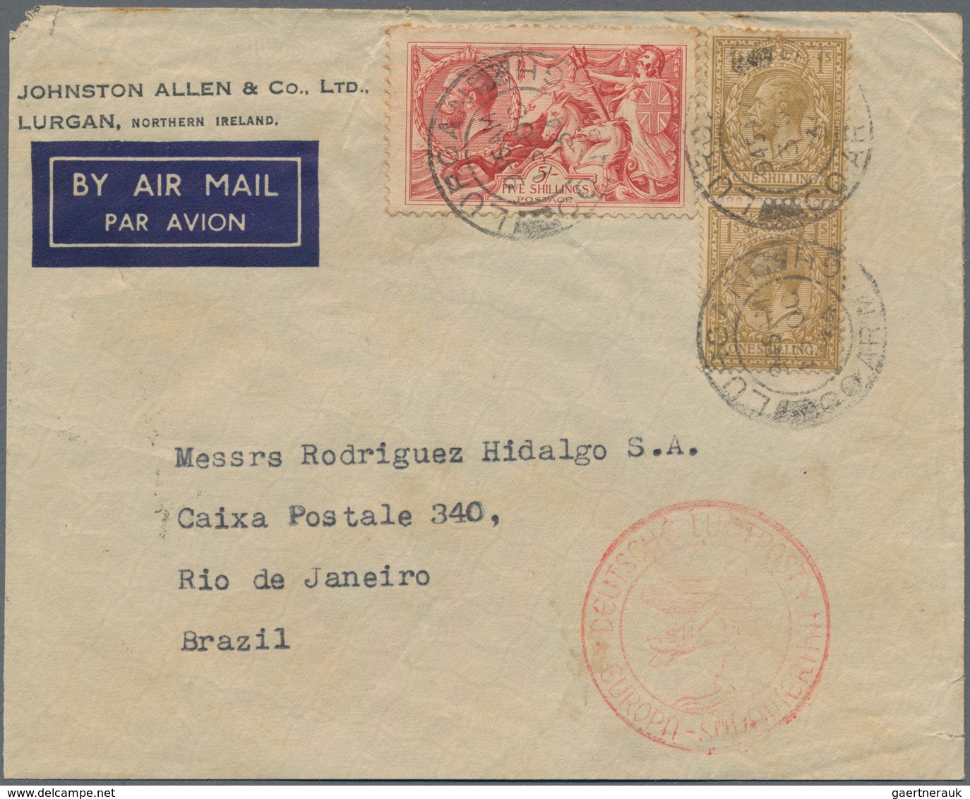 Großbritannien: 1933/1940, Lot Of Seven Commercial Airmail Covers (six Of Them Sent From Lurgan, Nor - Briefe U. Dokumente