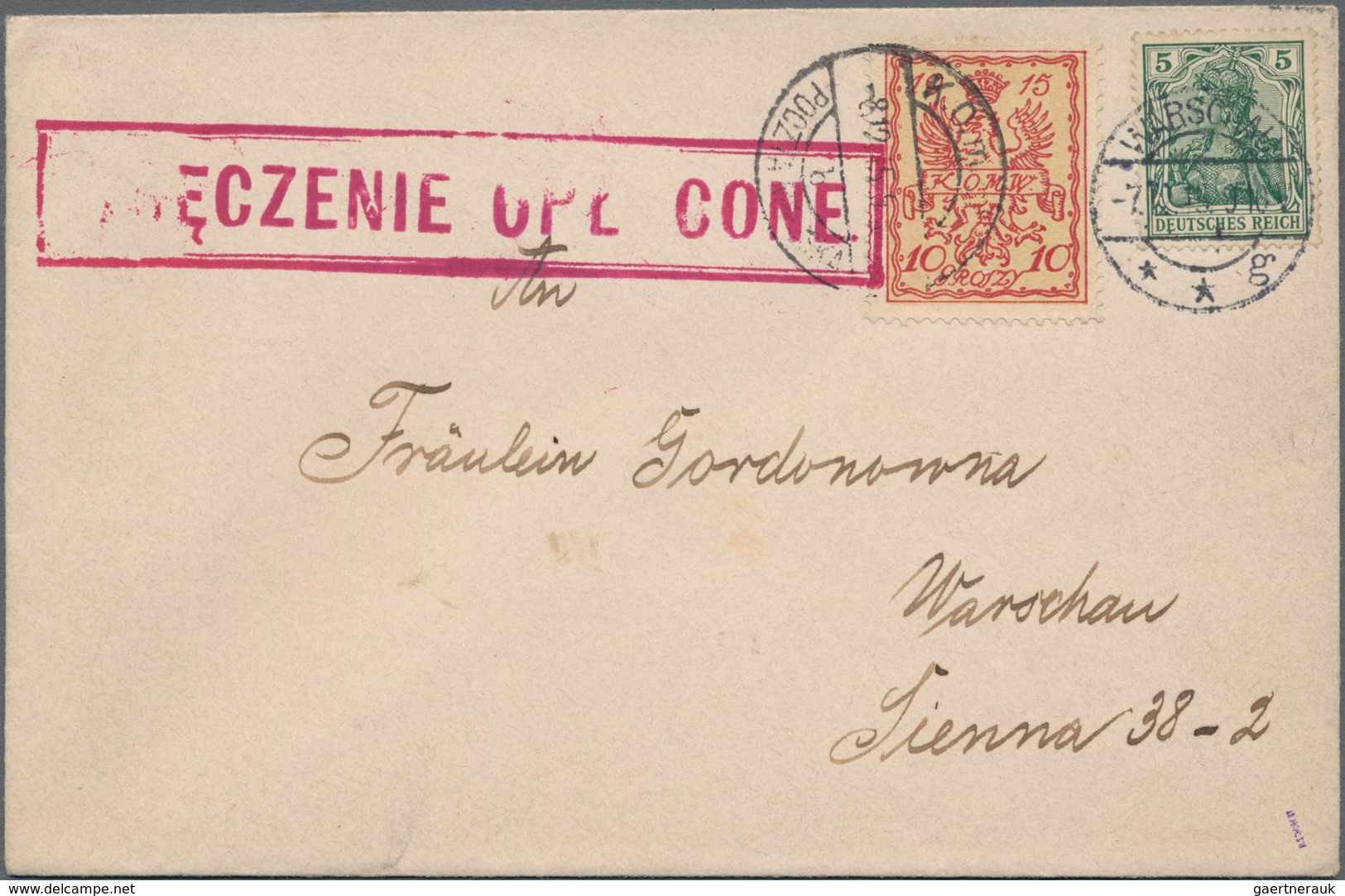 Polen: 1915/1941, Lot Of Five Entires, Incl. 1915 Warsaw Local Mail Cover, 1925 Airmail Card Bearing - Lettres & Documents