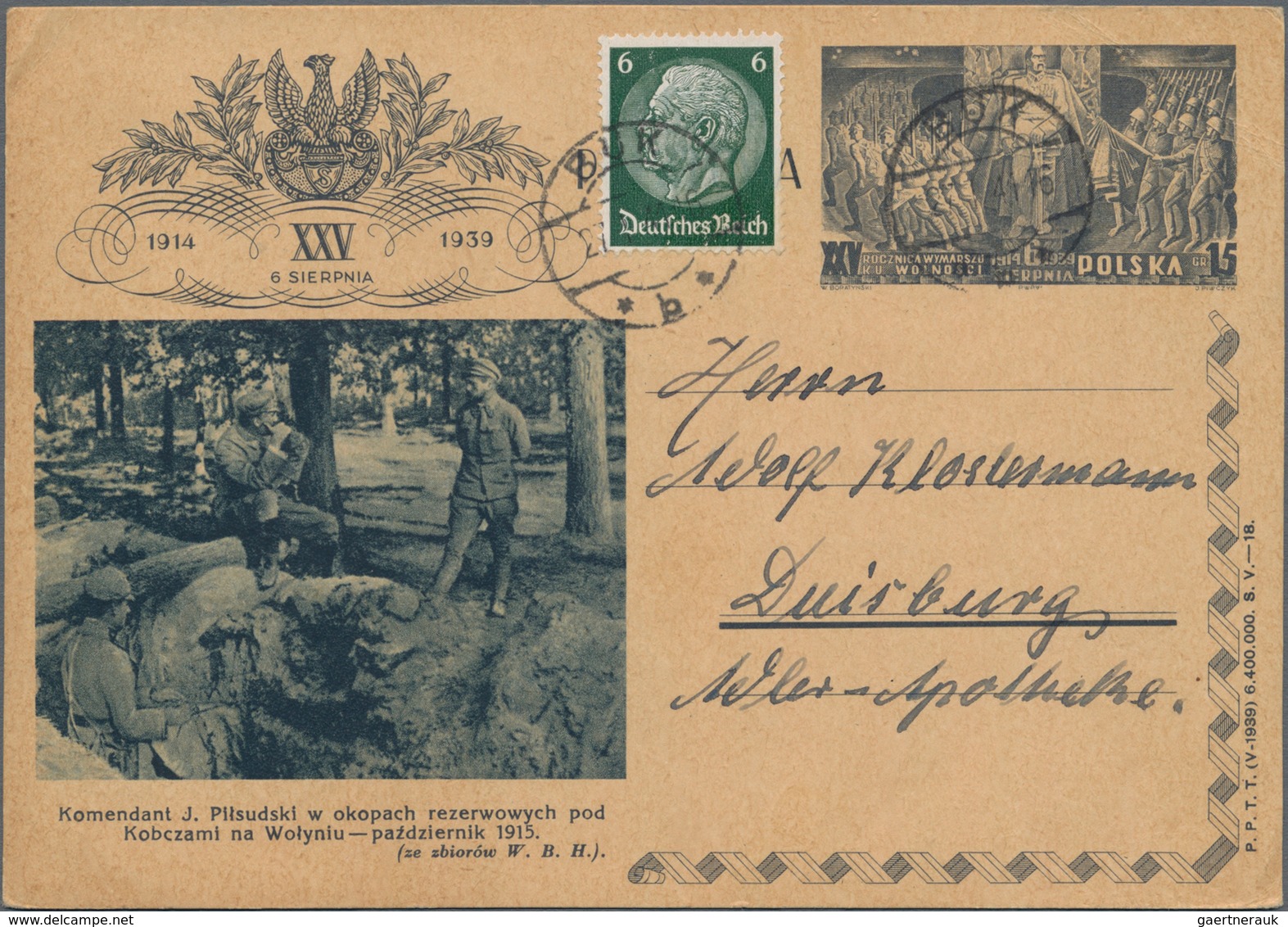 Polen: 1915/1941, Lot Of Five Entires, Incl. 1915 Warsaw Local Mail Cover, 1925 Airmail Card Bearing - Lettres & Documents