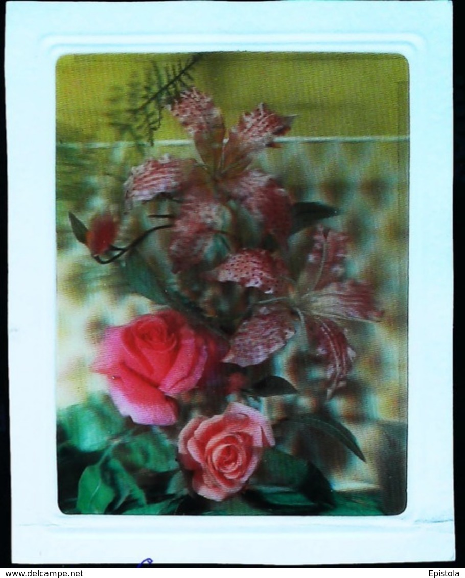 ROSES   - CARTE 3 D - 3 DIMENSION POSTCARD - Cartes Stéréoscopiques