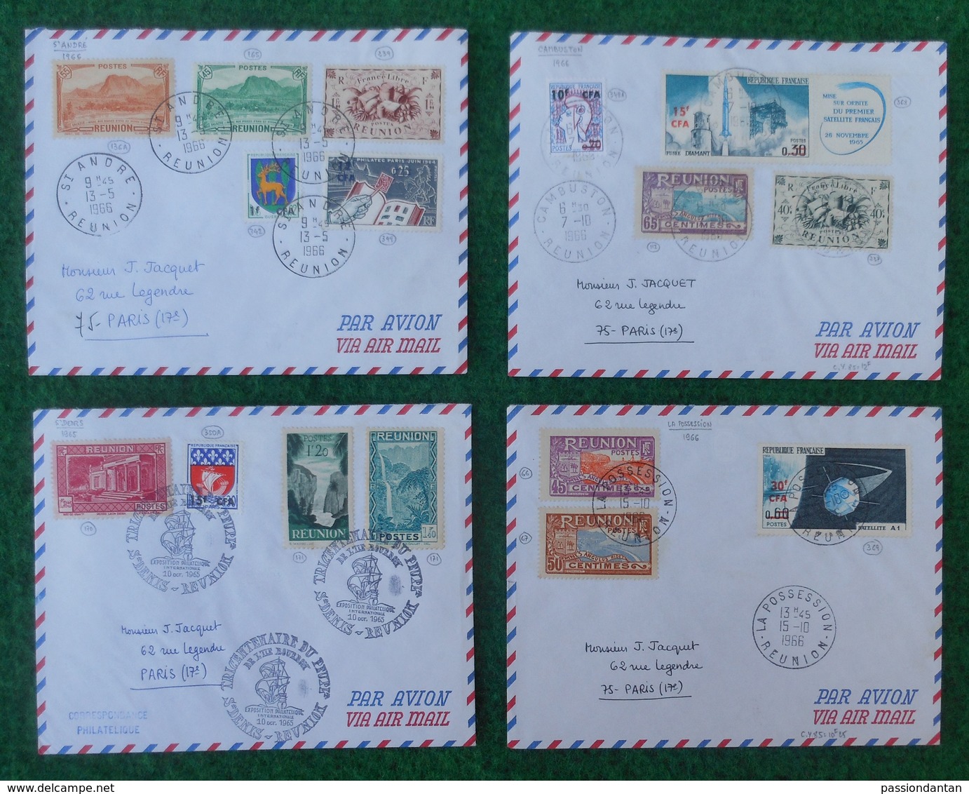 Quatre Enveloppes "Poste Aérienne" - Années 1960 - Pièces Marcophiles Expédiées De La Réunion Vers La Métropole - 1960-.... Briefe & Dokumente