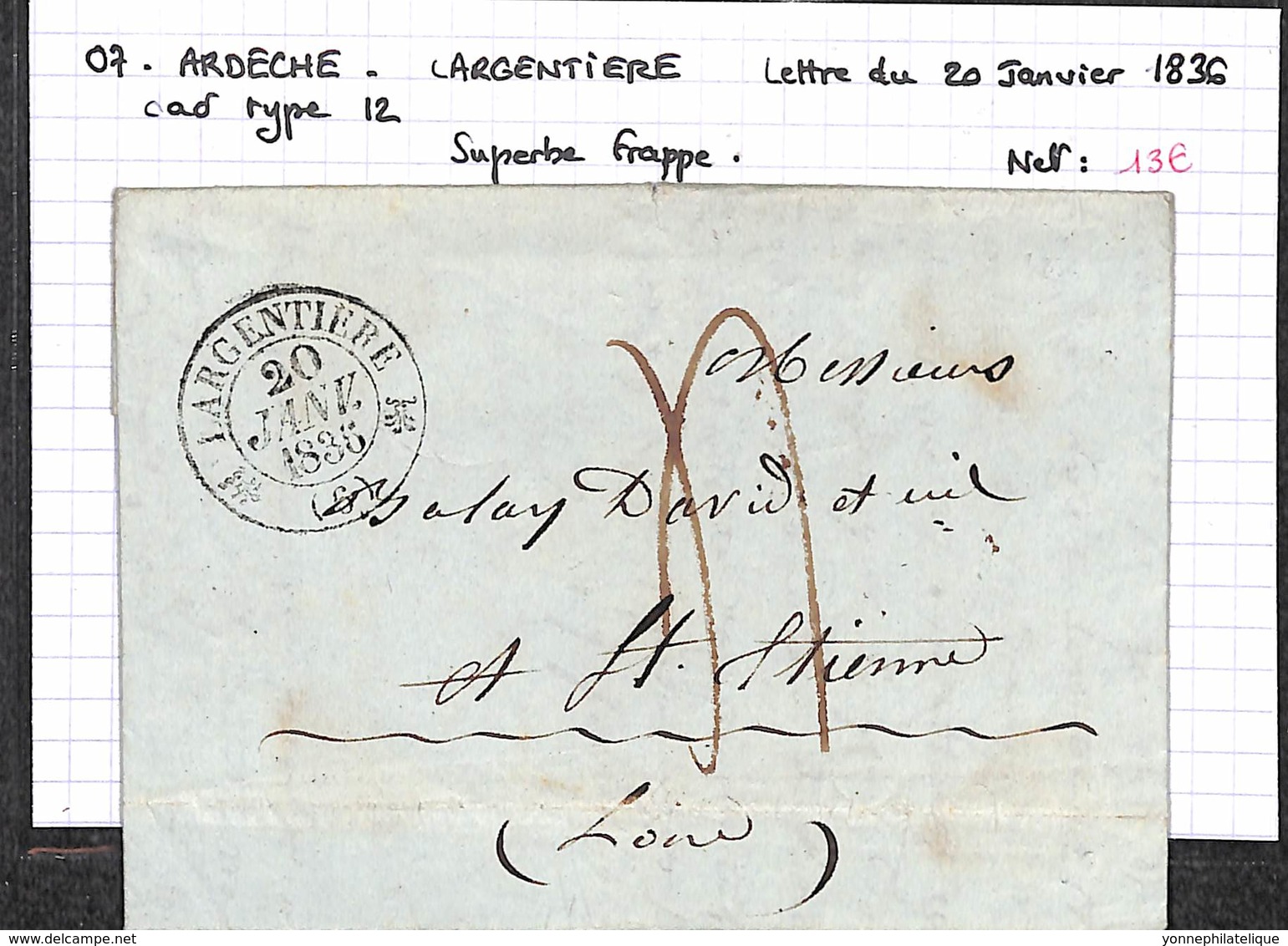 07 -  ARDECHE - LARGENTIERE - Lettre Du 20/01/1836 - Cad Type 12 - Taxe Manuscrite - Superbe Frappe - 1801-1848: Precursors XIX