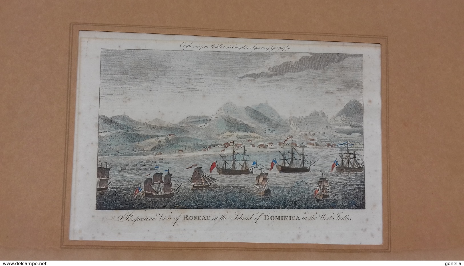 Vieille Gravure "Perspective View Of Roseauin The Island Of Dominica In The West Indies" - Estampes & Gravures