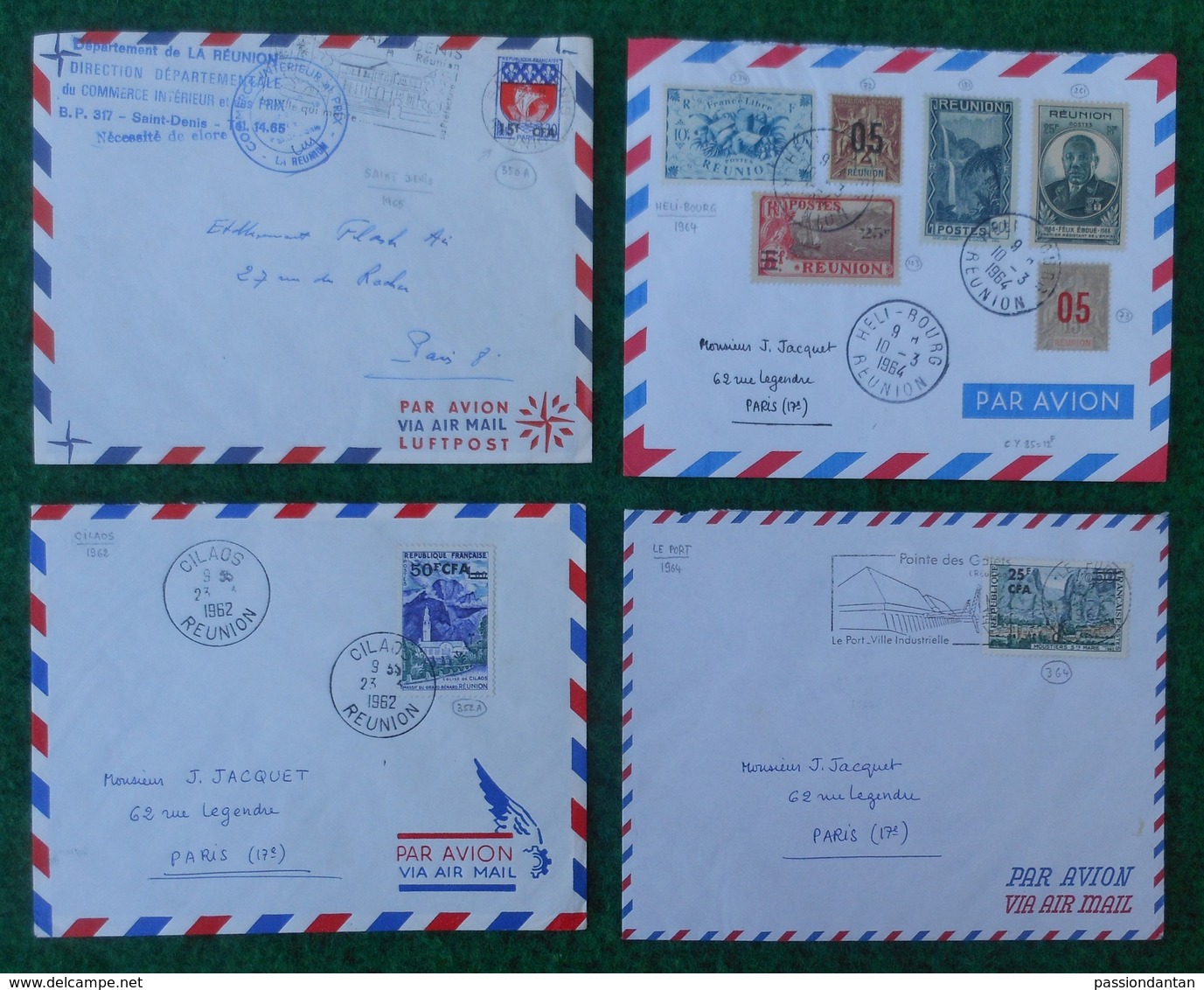 Quatre Enveloppes "Poste Aérienne" - Années 1960 - Pièces Marcophiles Expédiées De La Réunion Vers La Métropole - 1960-.... Briefe & Dokumente