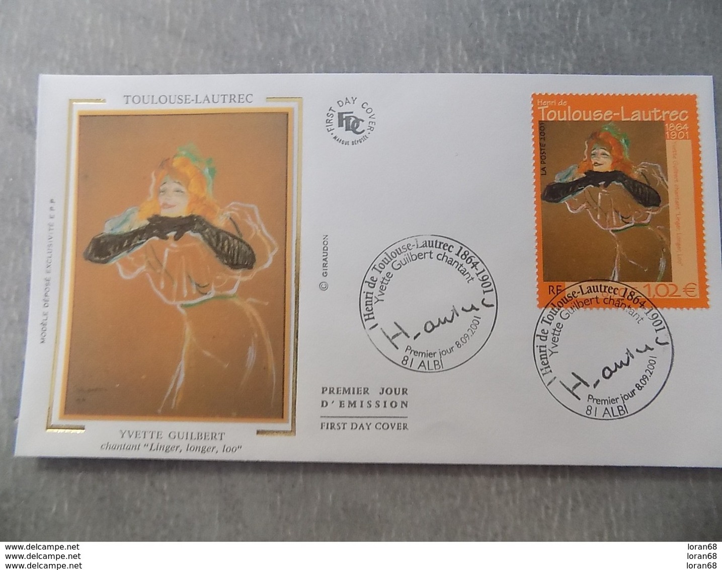 FDC France 2001 : Toulouse Lautrec "Yvette Guilbert" - 2000-2009