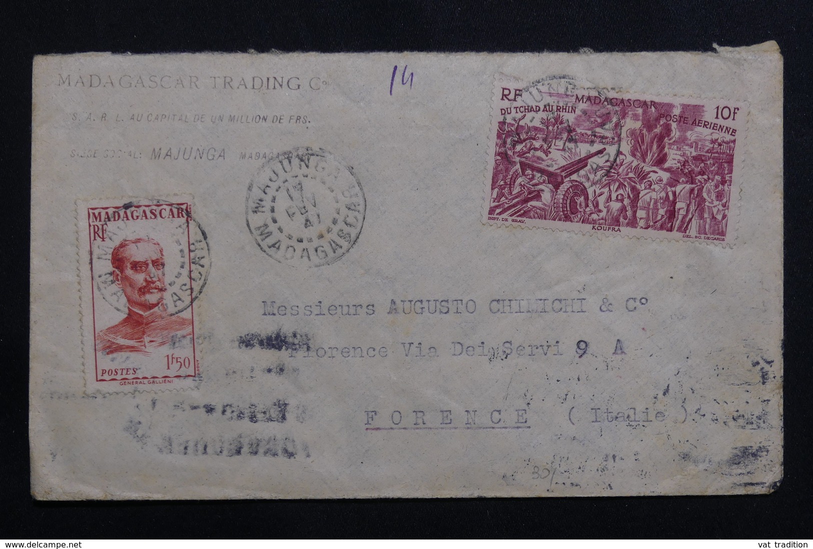 MADAGASCAR - Enveloppe Commerciale De Majunga Pour L 'Italie En 1947, Affranchissement Plaisant - L 61403 - Lettres & Documents