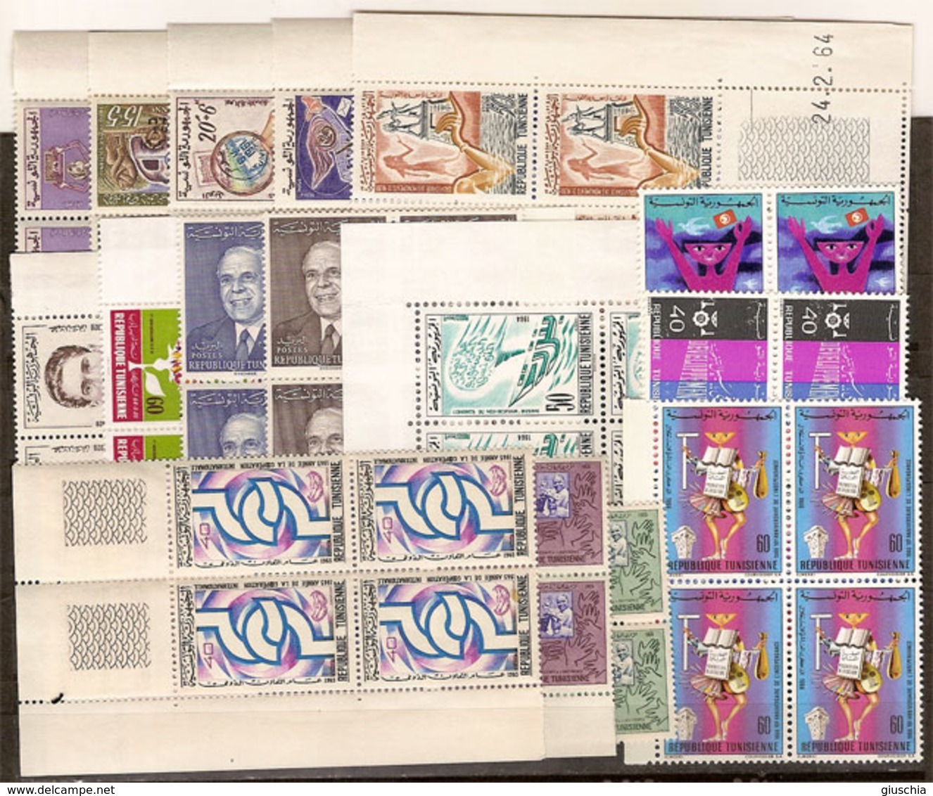 (Fb).Tunisia.1959-66.Lotto Di Serie Complete In Quartine Nuove,gomma Integra,MNH(2 Scan) (52-20) - Tunisia (1956-...)