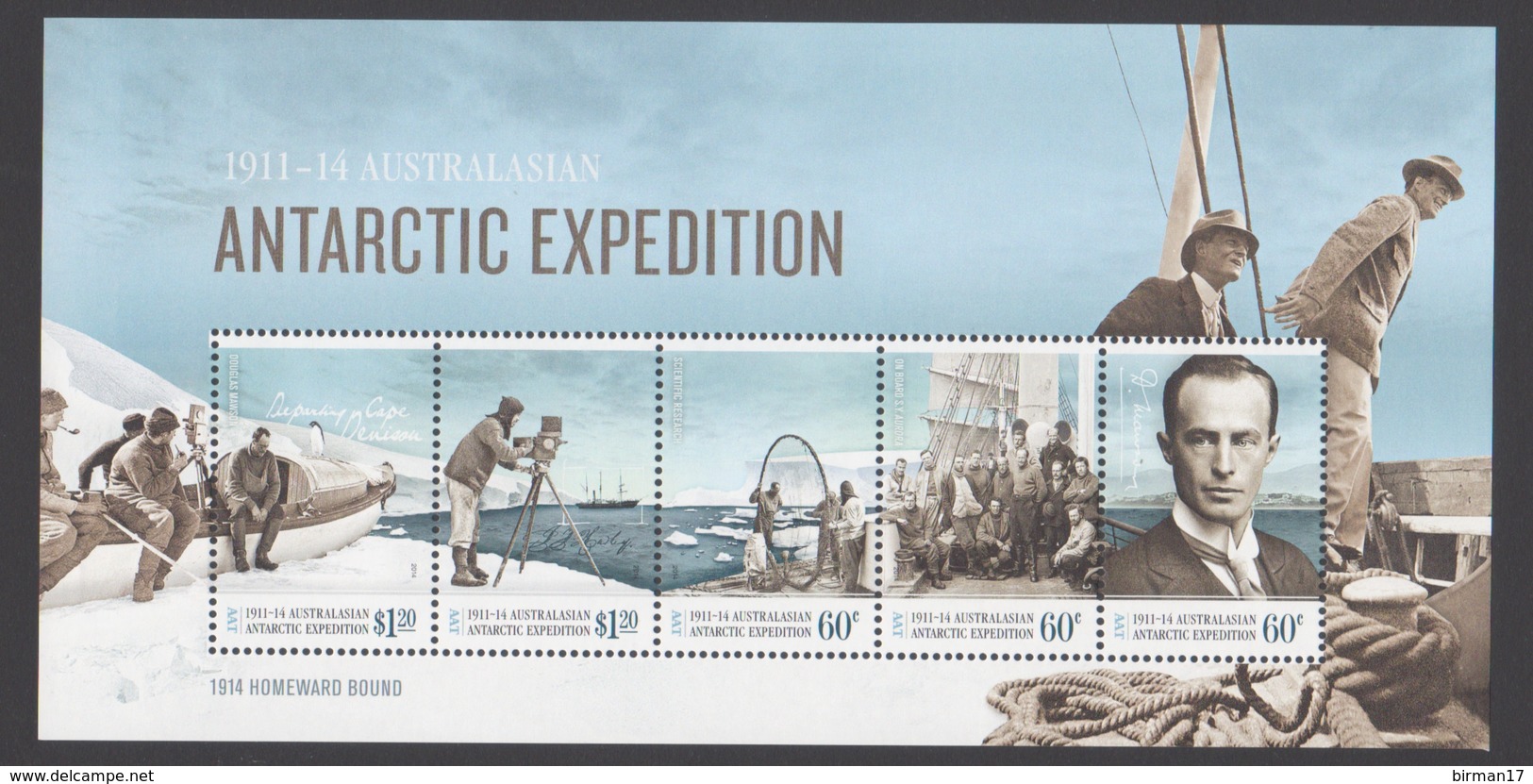 AUSTRALIE AAT 2014 BLOC Australasian Antarctic Expedition 1914 Homeward Bound Neuf ** Mnh - Unused Stamps