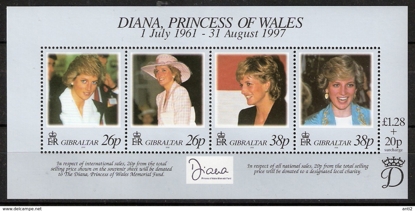 Gibraltar 1998  Death Of Princess Diana (1997) Mi Bloc 32,MNH(**) - Gibraltar