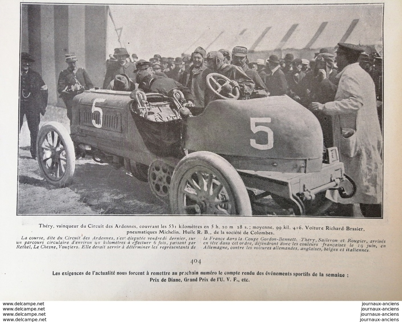 1904 LES ÉLIMINATOIRES FRANÇAISES DE LA COUPE GORDON BENNETT - VOUZIERS - THÉRY - VOITURE TURCAT MÉRY = MORS ECT...... - Altri & Non Classificati