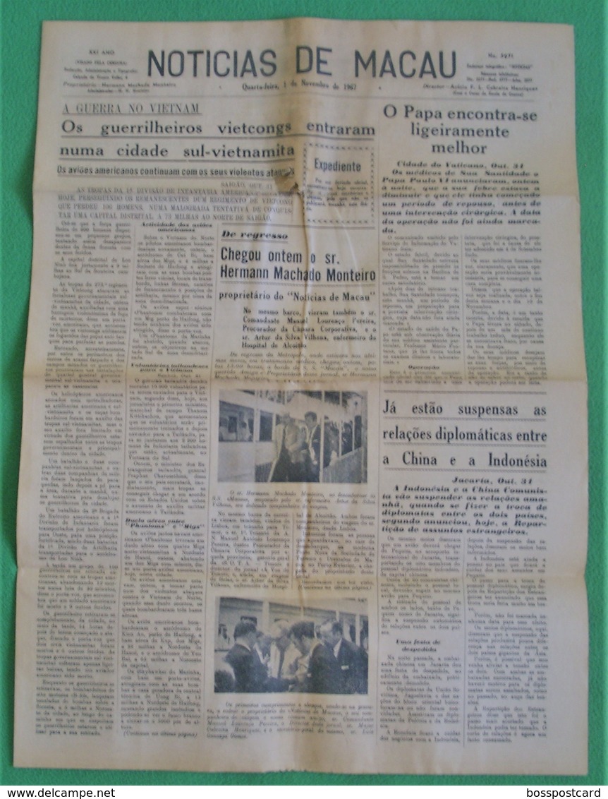 Macau - Jornal Notícias De Macau, Nº 5971, 1 Novembro De 1967 - Imprensa - Macao - China - Portugal - Informations Générales