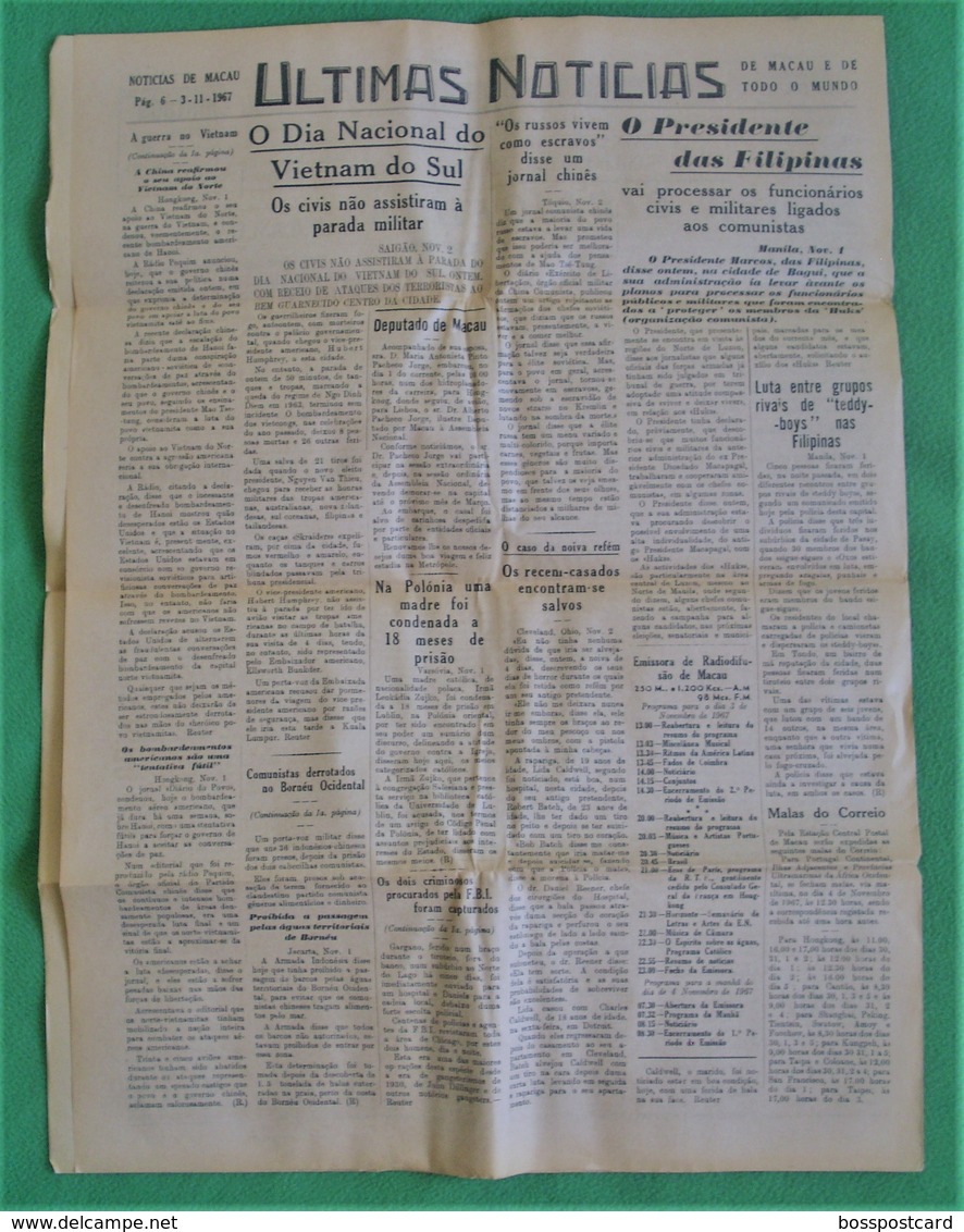 Macau - Jornal Notícias De Macau, Nº 5972, 3 Novembro De 1967 - Imprensa - Macao - China - Portugal - Informations Générales
