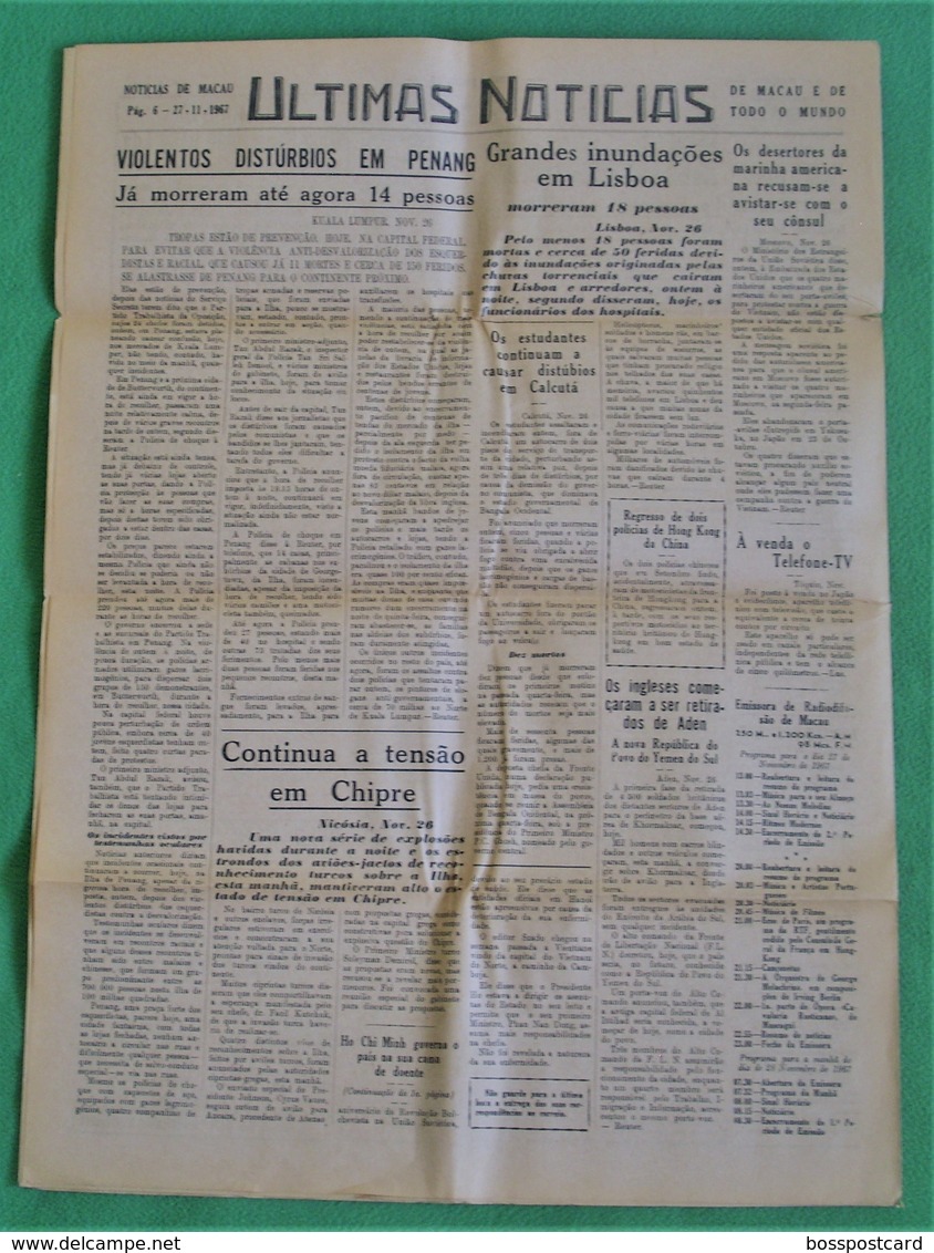 Macau - Jornal Notícias De Macau, Nº 5992, 27 Novembro De 1967 - Imprensa - Macao - China - Portugal - Informations Générales