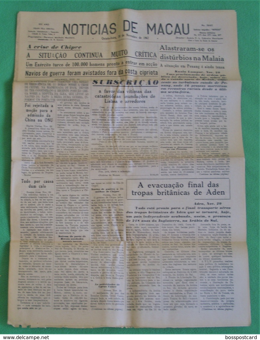 Macau - Jornal Notícias De Macau, Nº 5995, 30 Novembro De 1967 - Imprensa - Macao - China - Portugal - Informaciones Generales