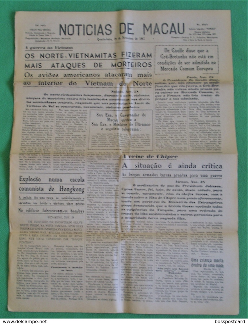 Macau - Jornal Notícias De Macau, Nº 5994, 29 Novembro De 1967 - Imprensa - Macao - China - Portugal - Informations Générales