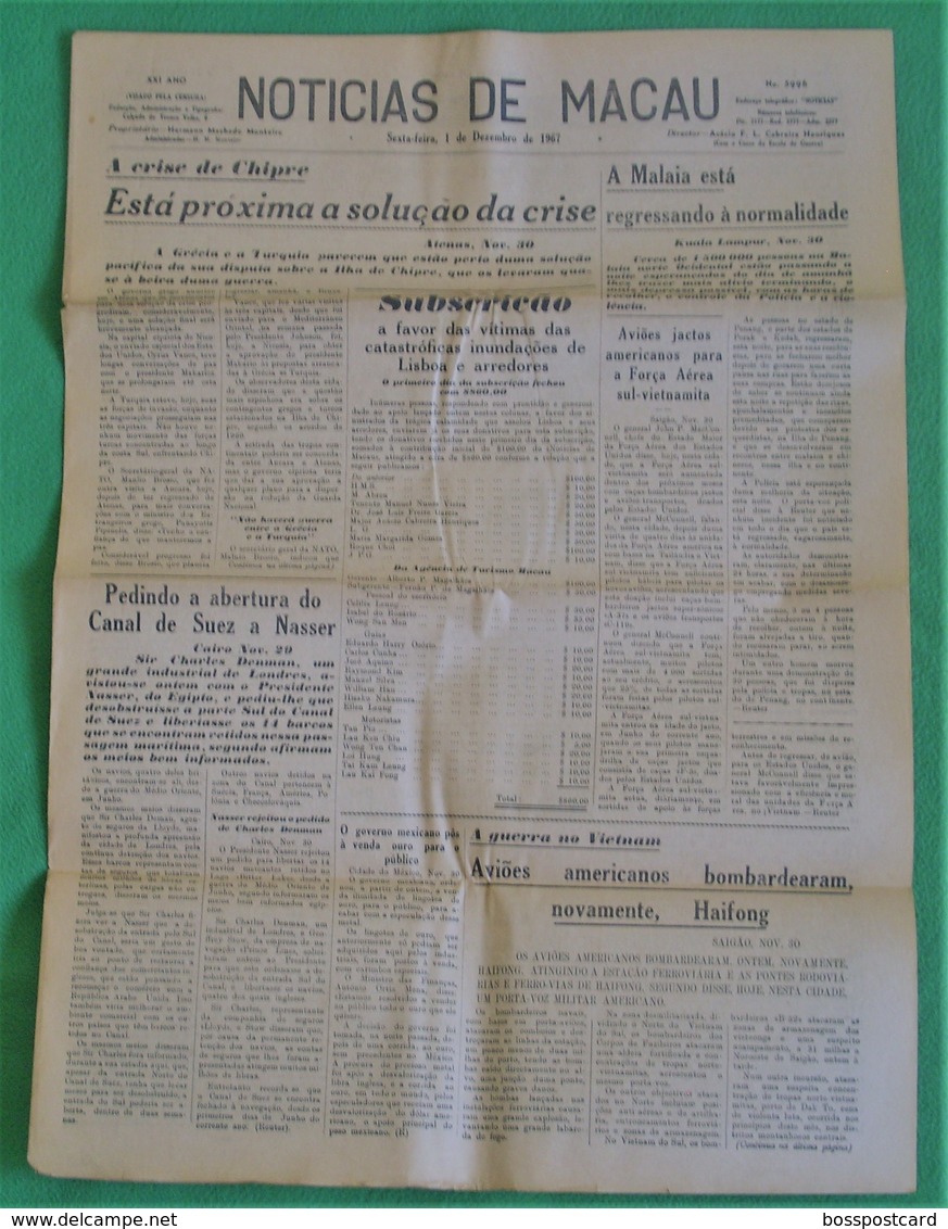 Macau - Jornal Notícias De Macau, Nº 5996, 1 Dezembro De 1967 - Imprensa - Macao - China - Portugal - Informations Générales