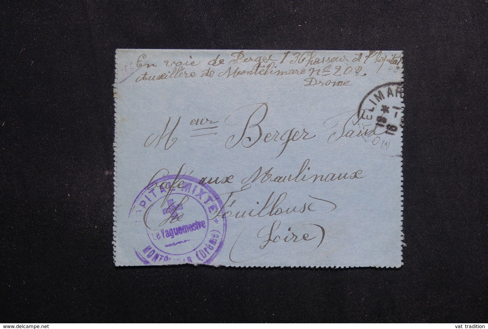 FRANCE - Carte Lettre En FM De L 'Hôpital Mixte De Montélimard Pour Fouillouse  - L 61458 - Guerra Del 1914-18