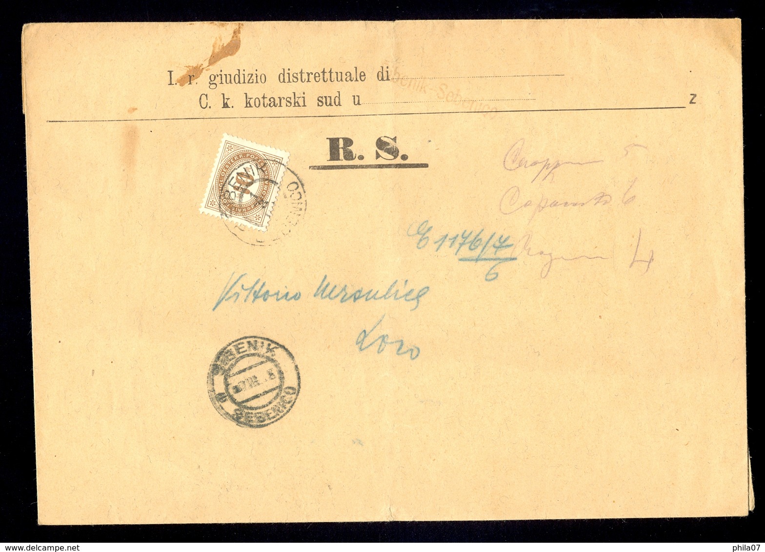 AUSTRIA-DALMATIA - Judicial Letter Sent From Sibenik/Sebenico 1908. - Brieven En Documenten