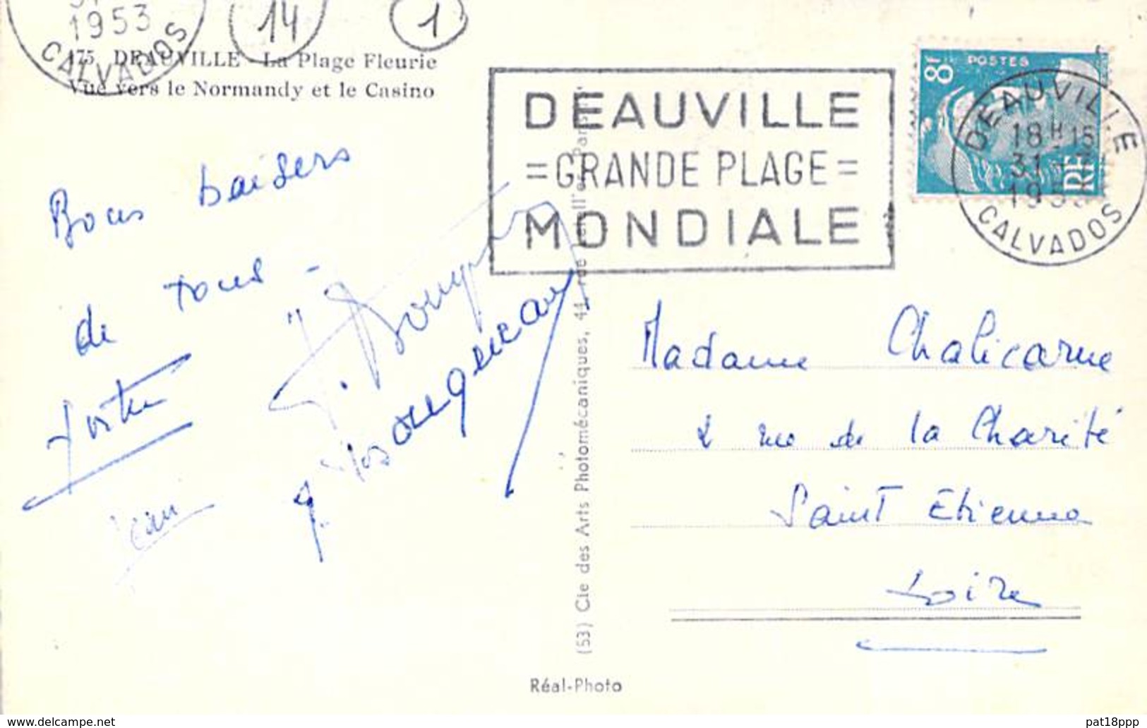 14  - DEAUVILLE La Plage Fleurie ( Animation En Terrasse ) CPSM Dentelée N/B Format CPA 1953 - Calvados ( Normandie ) - Deauville