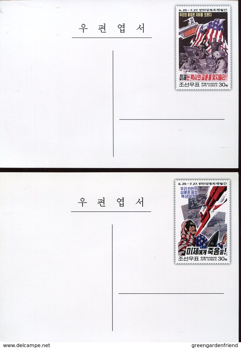 54899 North Of Korea, 2 Stationery Postcards 2015, 30k. United To Fight Against U.s.a. Unis Pour Lutter Contre Les U.s.a - Militaria