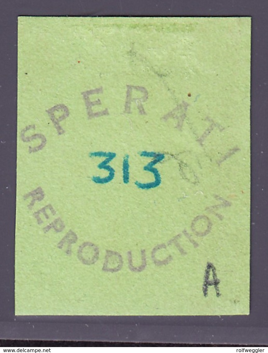 (1859) 1/3 Groschen Schwarz Auf Grün Gestempelt. Sperati Ganzfälschung Rückseitig Gestempelt Mit Sammlungsnummer 313 - Oldenburg