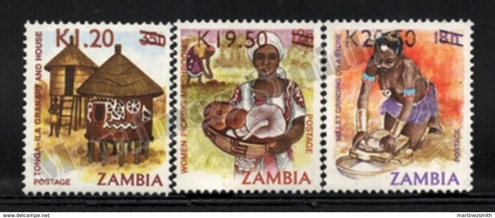 Zambia - Zambie 1990 Yvert 499-501, Definitive Set, Folklore. Crafts & Traditions - Overprinted - MNH - Zambia (1965-...)