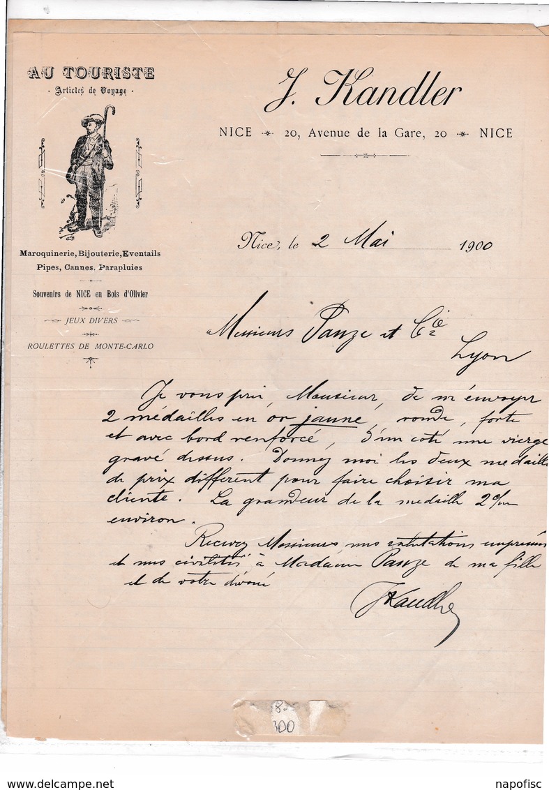 06-J.Kandler.." Au Touriste " ...Maroquinerie, Bijouterie, Eventails....Nice....(Alpes-Maritimes)..1940 - Straßenhandel Und Kleingewerbe