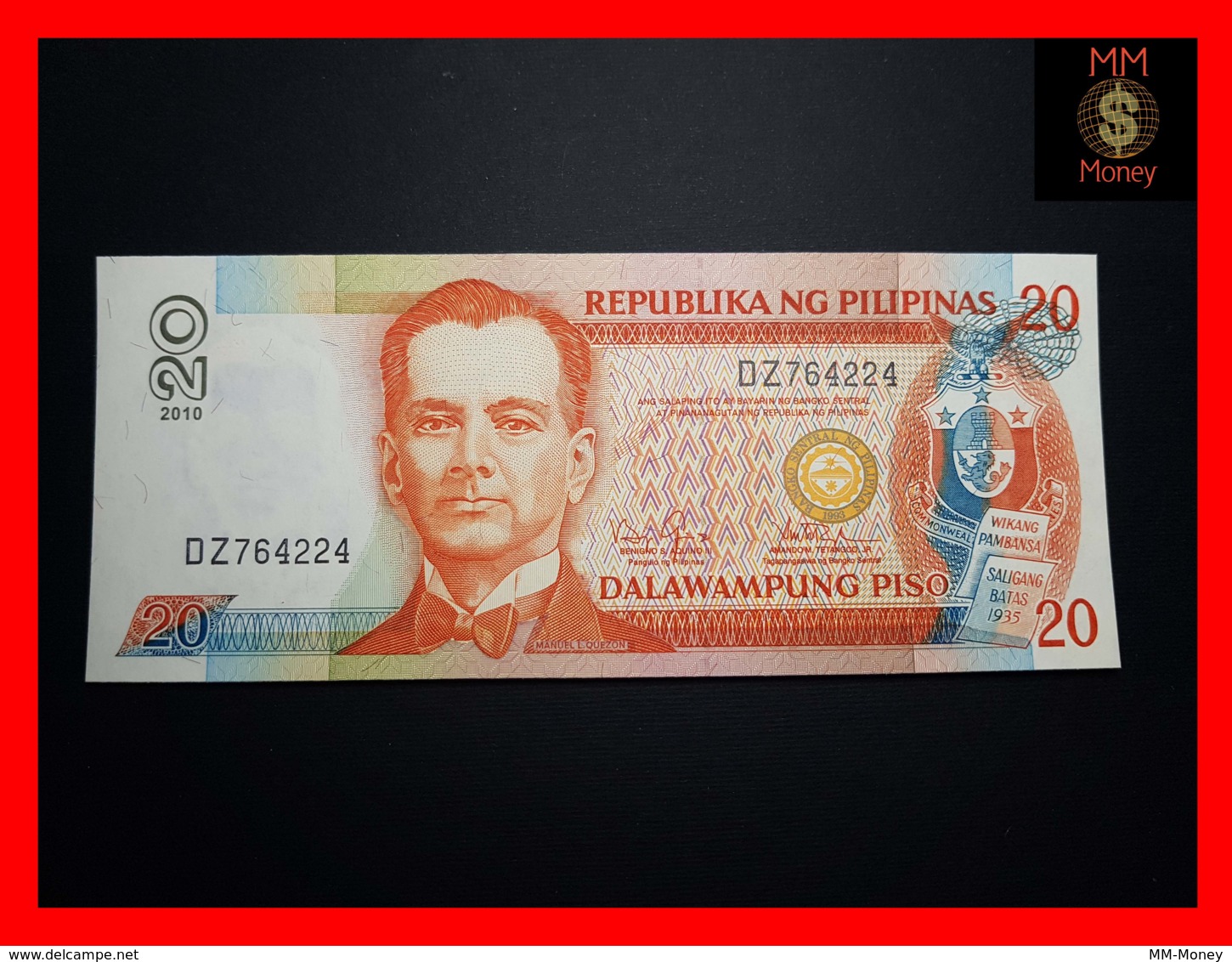 PHILIPPINES 20 Piso 2010 P. 182 K  Black Serial  UNC - Philippines