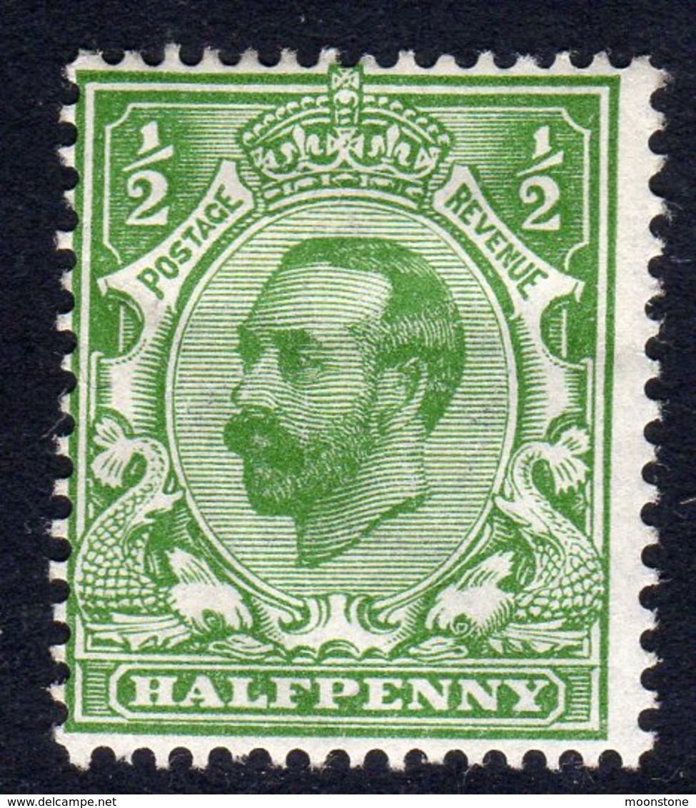 Great Britain GB George V 1912 ½d Yellow Green Downey Head, Wmk. Imperial Crown, Hinged Mint, SG 340 - Unused Stamps