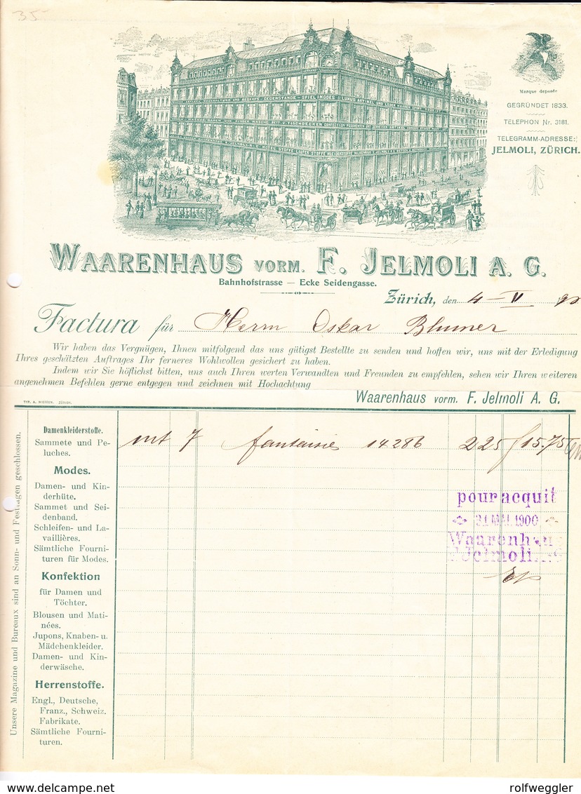 1900 Warenhaus Vorm. F. Jelmoli AG In Zürich Mit Pferdetram Und Kutschen. Minim Fleckig - Suisse