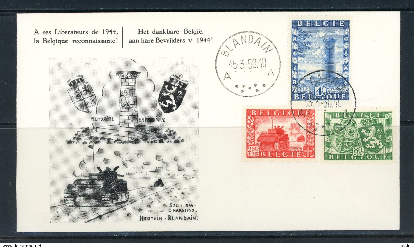 BE   FDC  823 - 825      ---    Superbe   ---   Oblitérée Blandain - ....-1951