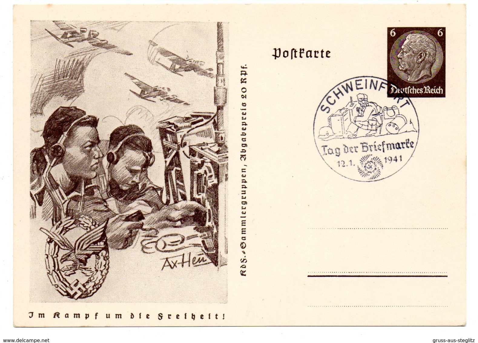 Im Kampf Um Die Freiheit Ganzsache Tag Der Briefmarke 1941 SSt Schweinfurt - Covers & Documents