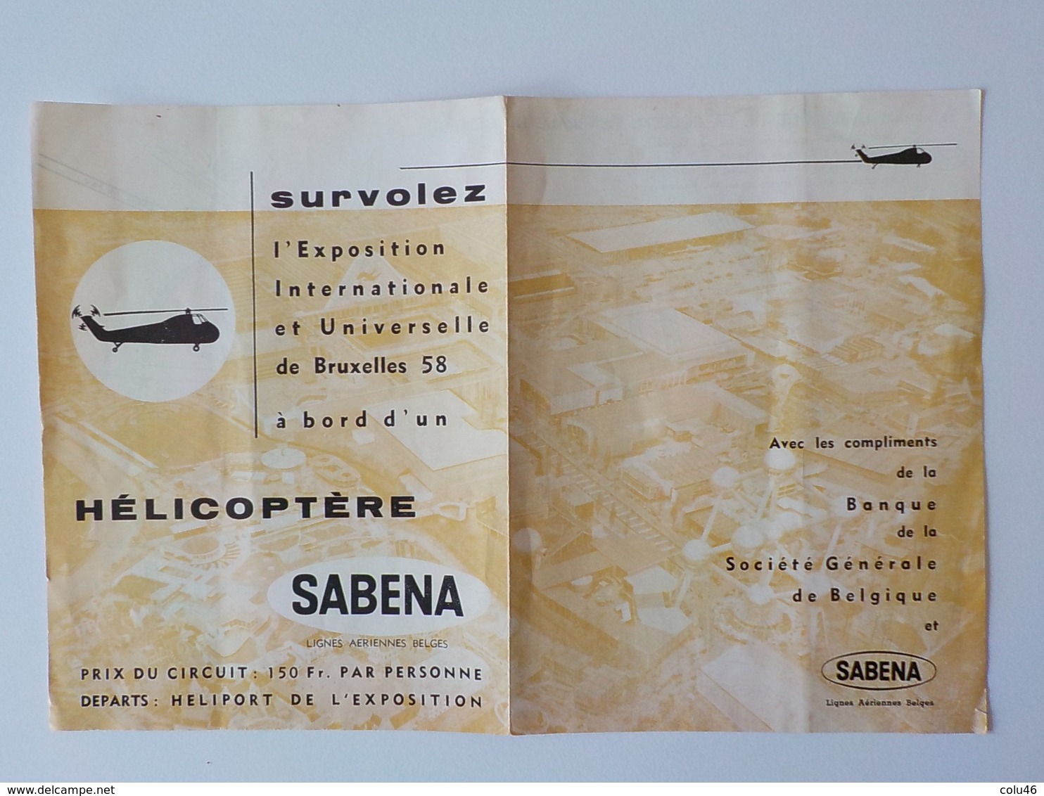 Aviation Sabena Dépliant Pub Survolez En Hélicoptère Exposition Universelle De Bruxelles 1958 - Advertisements