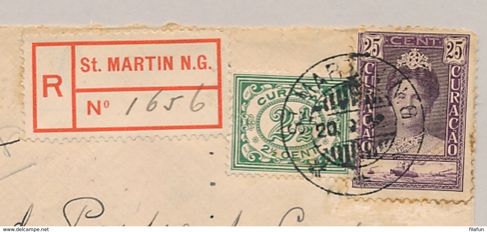 Curacao - 1932 - 10 Cent Wilhelmina Jubileum + 2,5 Cent Op R-cover Van KB St MARTIN (N.G.) Via St Kitts Naar Chicago/USA - Curaçao, Antilles Neérlandaises, Aruba