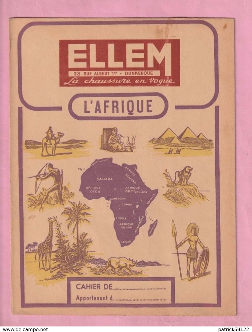 RARISSIME : PROTEGE CAHIER CHAUSSURES ELLEM - DUNKERQUE - ILLUSTRATION : L'AFRIQUE - - Schuhe