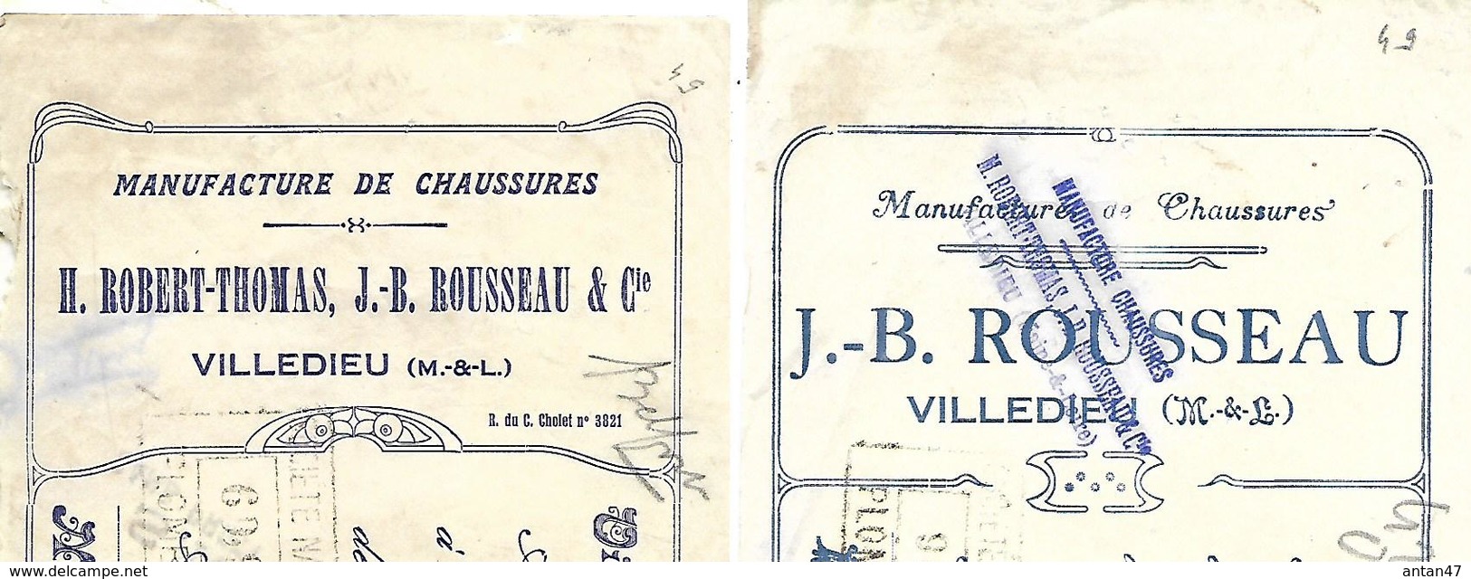 2 Traites 1922-25 / 49 VILLEDIEU / Manufacture De Chaussures / ROBERT-THOMAS-ROUSSEAU - Wechsel