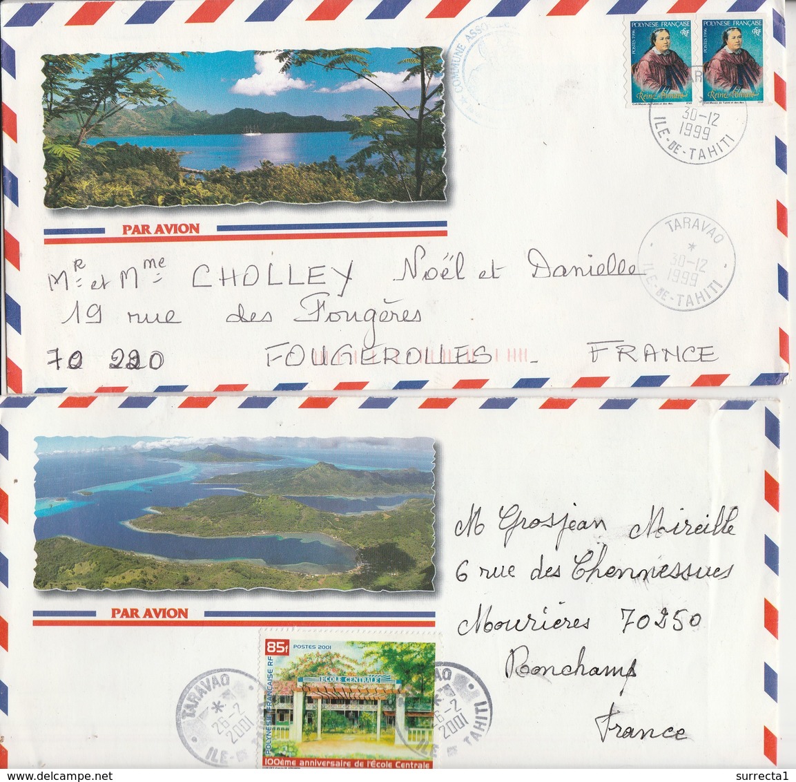 Lot De 2 Enveloppes Illustrées De Polynésie / Cachet De Taravao / Cachet Commune Associée - Tahití