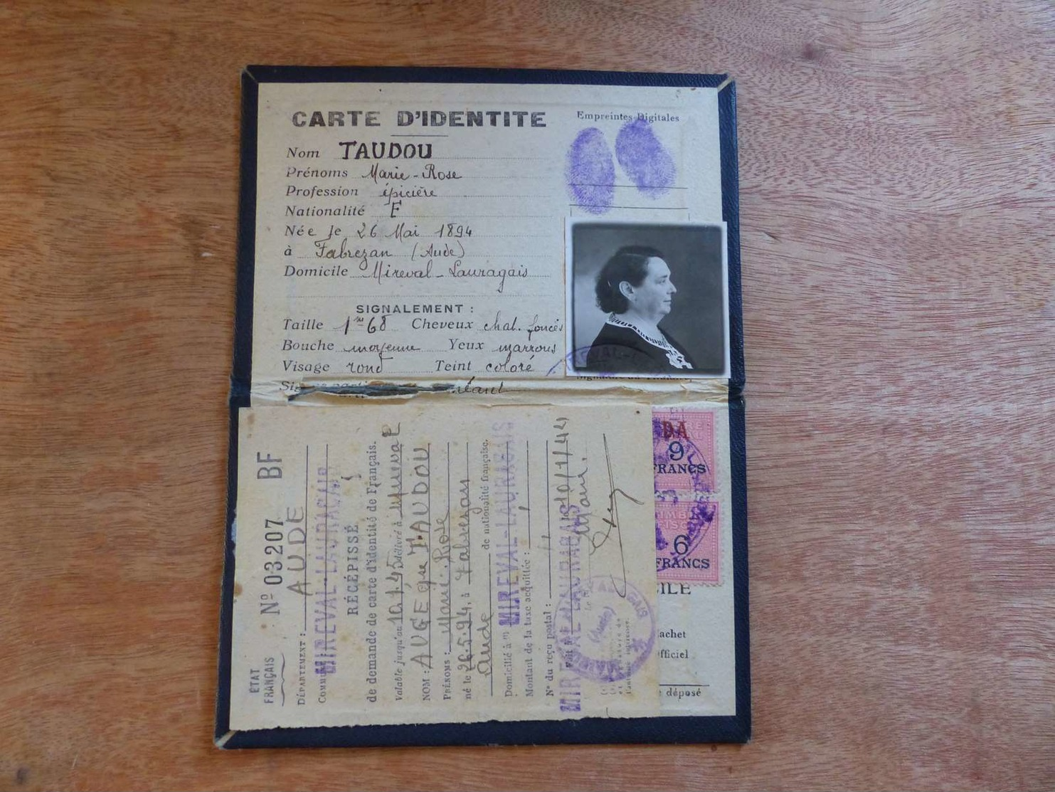 VP-3  ,   Carte D'Identité, Mireval, Aude, 1943 - Historical Documents